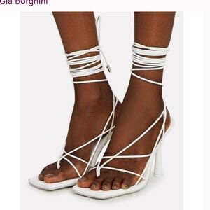 Gia Borghini RHW Short Lace Up Sandal in White Matte